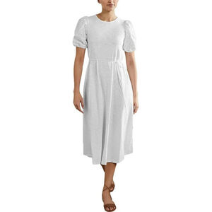Boden Midi Dress Broderie Eyelet Space Dye White 16/18 Puff Sleeve Beachy Preppy
